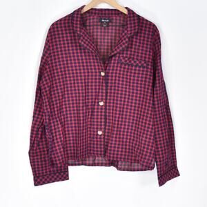 Madewell Bedtime Long-Sleeve Pajama Top in Gingham Check, XL